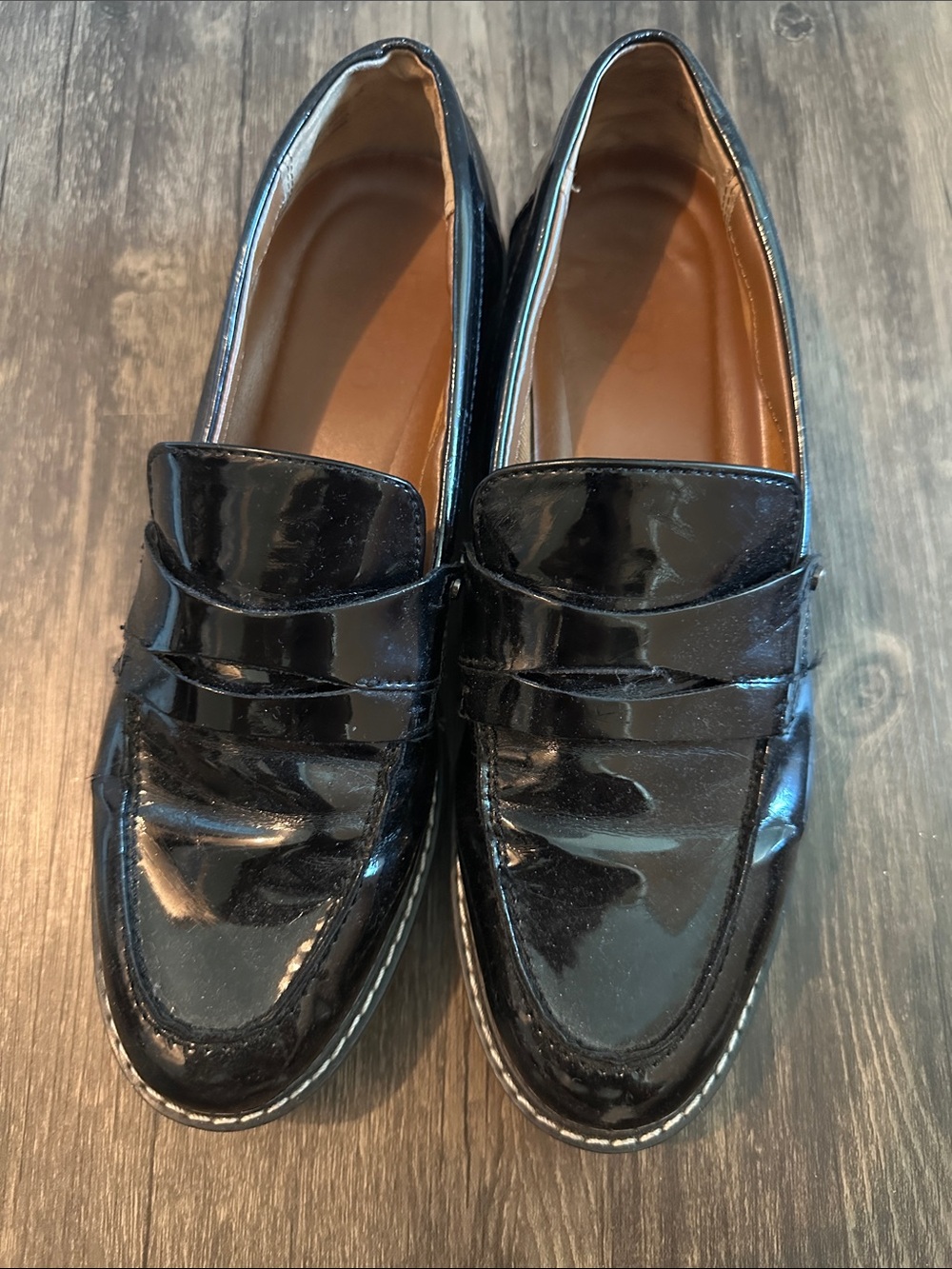 Franco Sarto Black Patent Leather Women's Penny Loafers